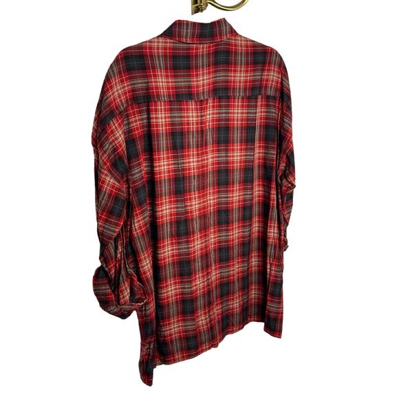 Max Studio Flannel Button Down Shirt Roll Tab Long Sleeve Plaid Red Black Size S - Picture 6 of 9